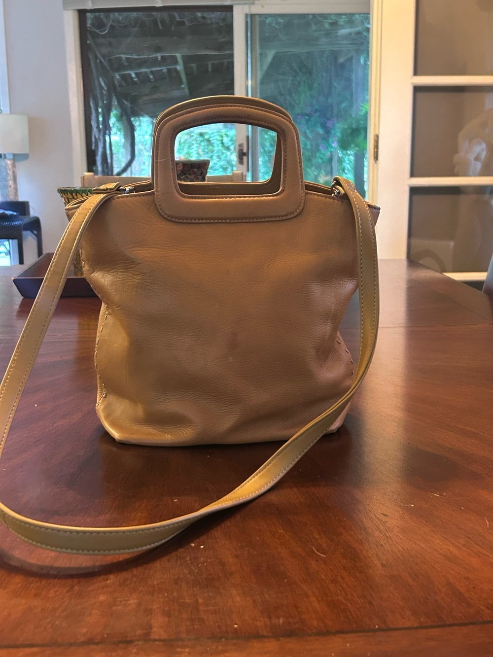 Structured Leather Shoulder Bag in Tan